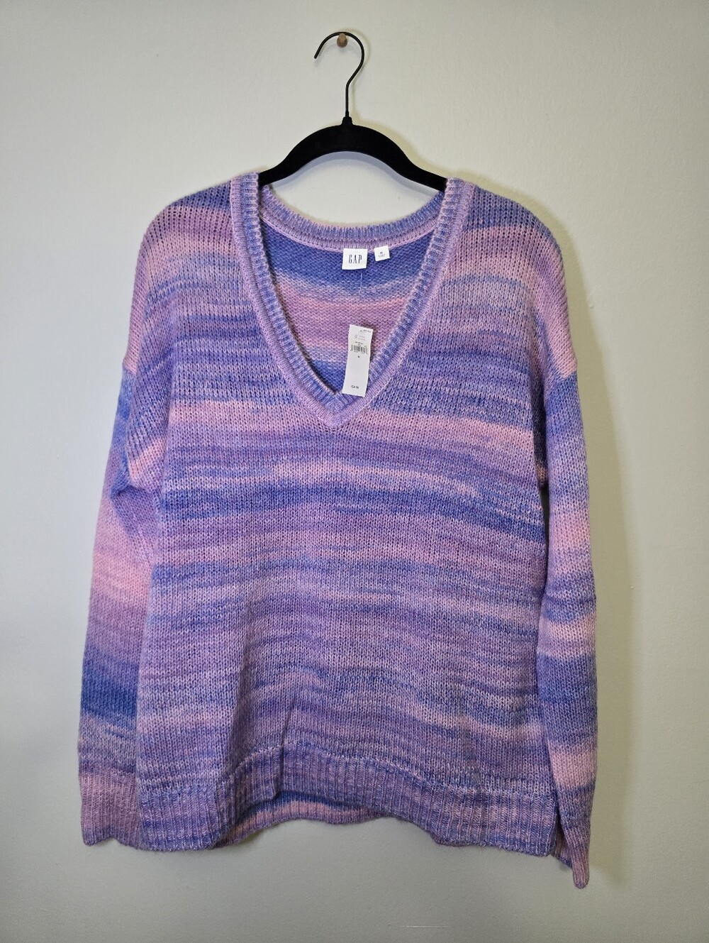 GAP Lavender and Purple Striped V-Neck Sweater